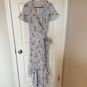 Promesa High Low Floral Wrap Dress in Light Blue and Pink